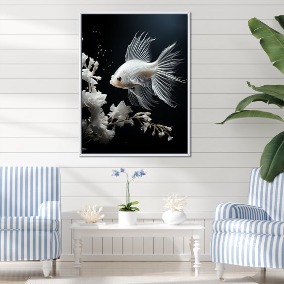 Designart "Coral Butterflyfish Marine Expedition I" Butterfly fish Floater Framed Canvas Wall Art
