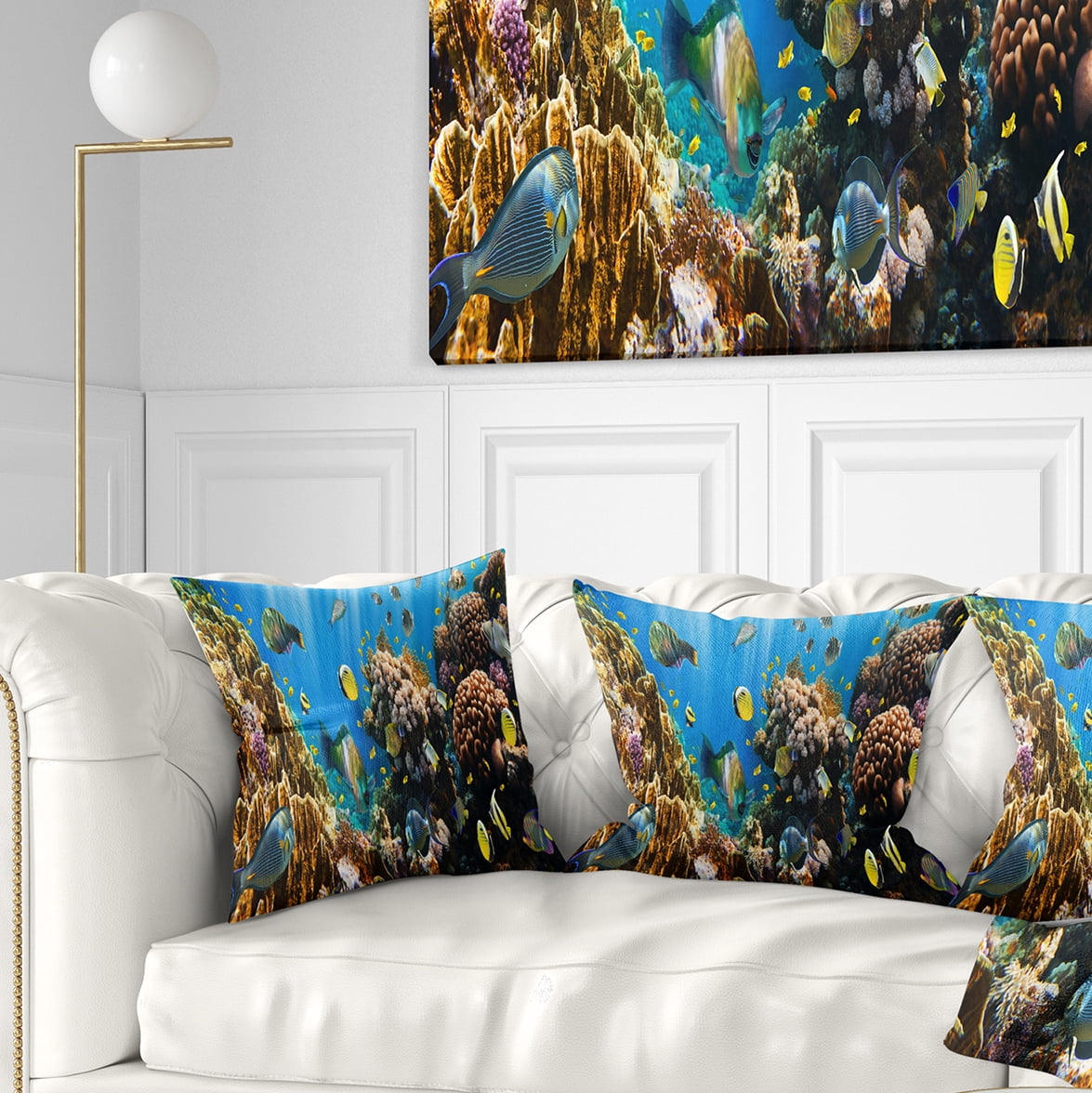 Designart Coral Colony Panorama - Photography Throw Pillow - 18x18