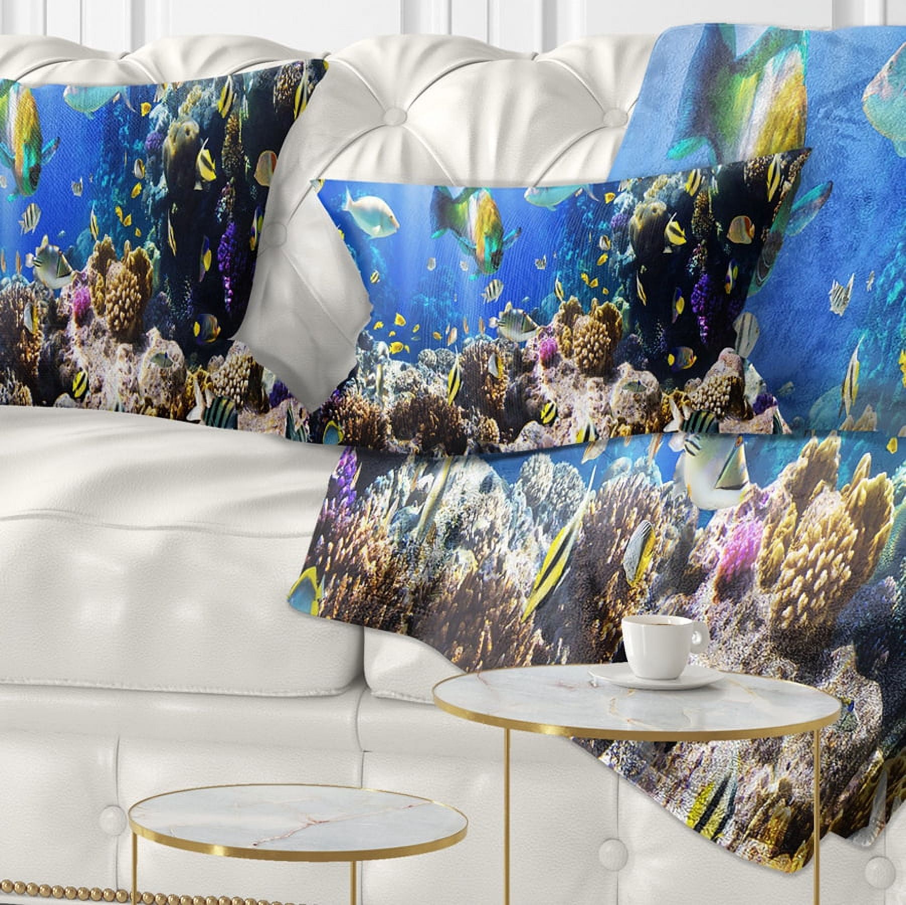 Designart Coral Colony and Coral Fish - Seascape Throw Pillow - 12x20