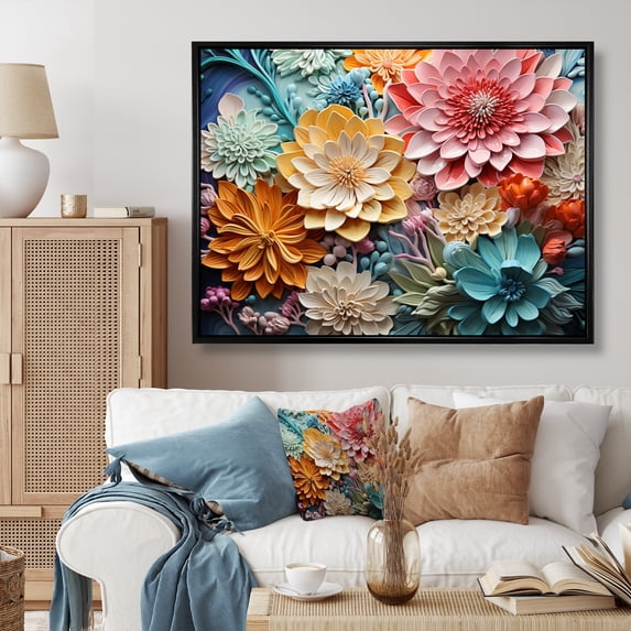 Designart "Coral Colorful composition II" Modern Floater Framed Wall Art Print