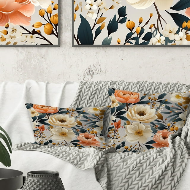 Designart "Coral Country Flair" Floral Printed Throw Pillow