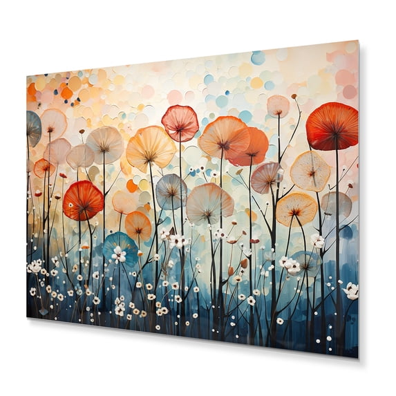 Designart "Coral Dandelion Floral Euphony II" Floral Metal Art Print