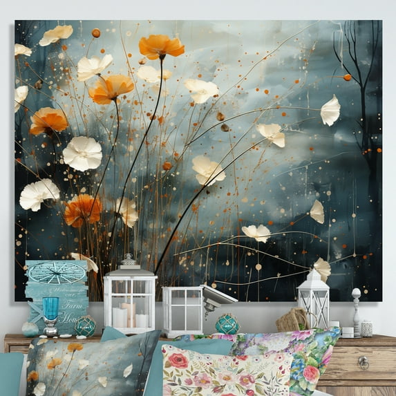 Designart "Coral Dandelion Floral Euphony III" Floral Canvas Wall Art