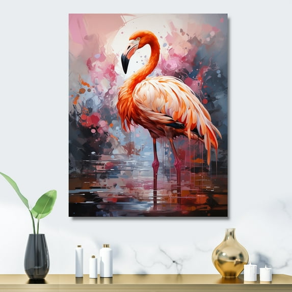Designart "Coral Flamingo Animal Delicate I" Animals Flamingo Metal Art Print