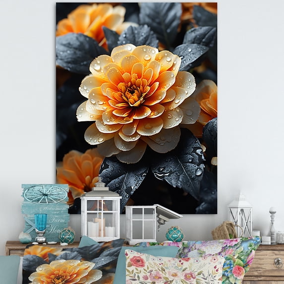 Designart "Coral Flower landscape Golden Marigolds" Floral & Botanical Wall Art Print
