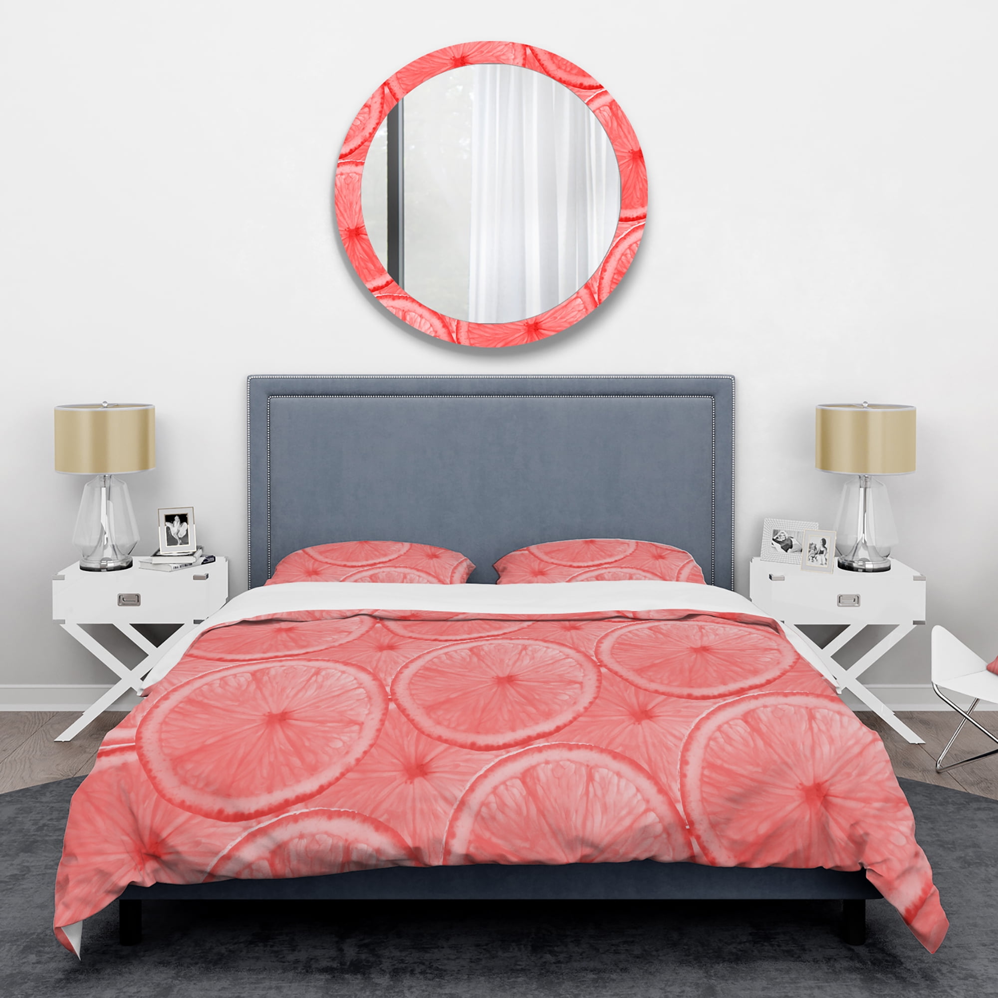 Designart 'Coral Grapefruit Slices' Mid-Century Modern Duvet Cover Set