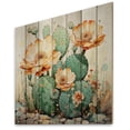 thumbnail image 1 of Designart "Coral Green Cactus Desert Blooms Painting I" Floral Print on Natural Pine Wood, 1 of 5