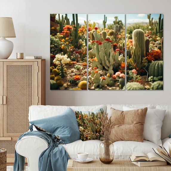 Designart "Coral Green Cactus landscape I" Floral Art Living Room Set