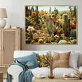 thumbnail image 1 of Designart "Coral Green Cactus landscape I" Floral Floater Framed Canvas Print, 1 of 7