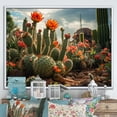 thumbnail image 1 of Designart "Coral Green Cactus landscape II" Floral Floater Framed Wall Art Print, 1 of 7