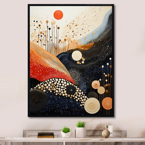 Designart "Coral Grey Fusion" Abstract Collages Floater Framed Canvas Wall Art
