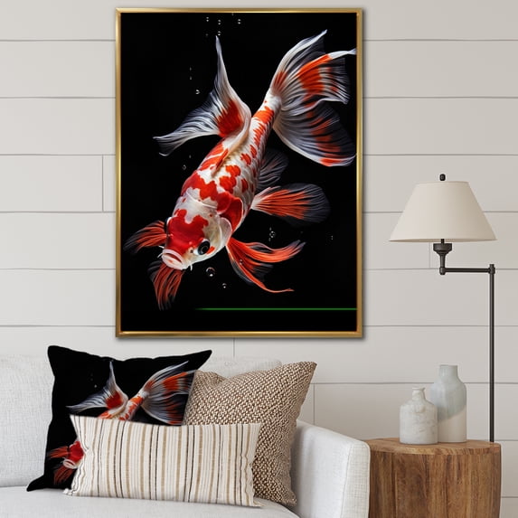 Designart "Coral Kois Fish Vibrant painting I" Animals Floater Framed Canvas Print