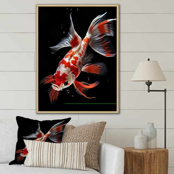 Designart "Coral Kois Fish Vibrant painting I" Animals Floater Framed Canvas Print