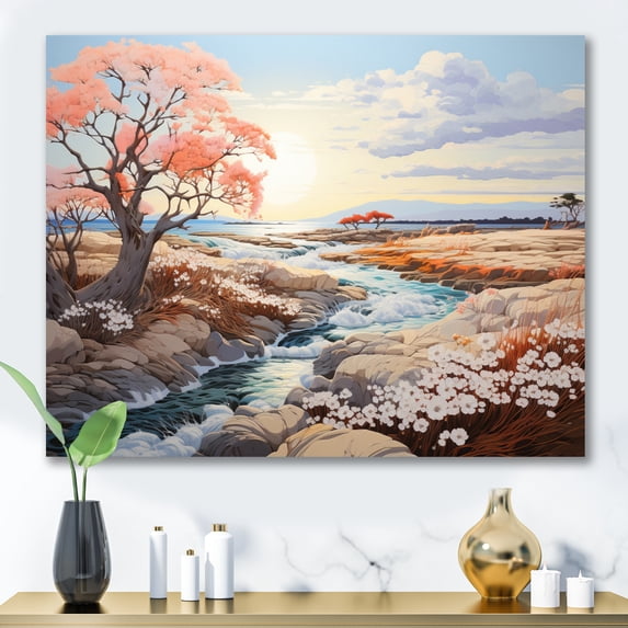 Designart "Coral Pastoral Coral Colorful wall decor I" Landscapes Wall Art Living Room