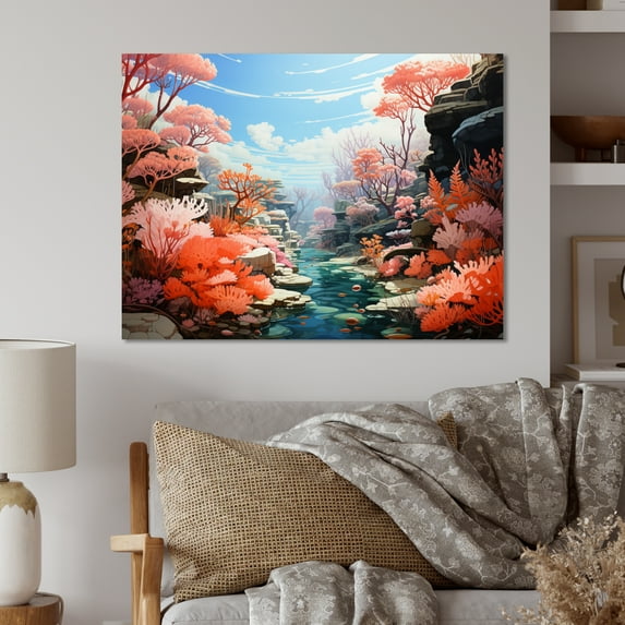 Designart "Coral Pastoral Coral Colorful wall decor II" Landscapes Metal Wall Decor