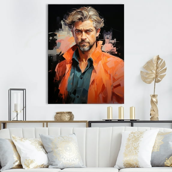 Designart "Coral Portrait Of Clooney" Pop Art Canvas Wall Art
