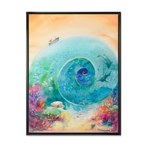 Designart 'Coral Reef Fishes With Turquoise Ocean Spiral' Nautical & Coastal Framed Canvas Wall Art Print