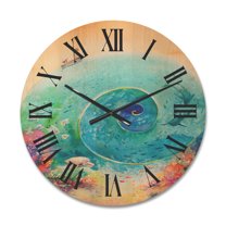 Designart 'Coral Reef Fishes With Turquoise Ocean Spiral' Nautical & Coastal Wood Wall Clock