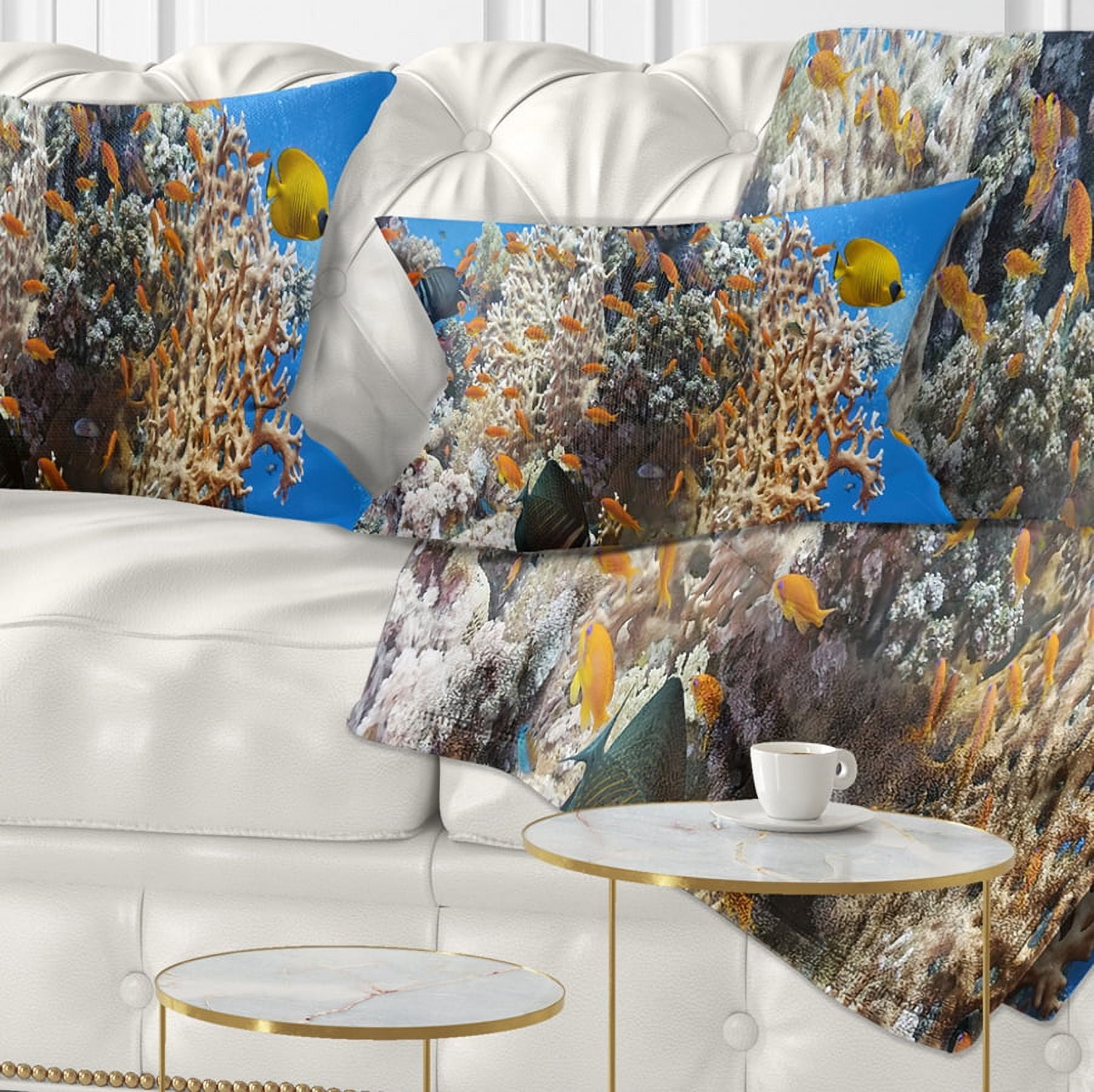 Designart Coral Scene Panorama - Photography Throw Pillow - 12x20