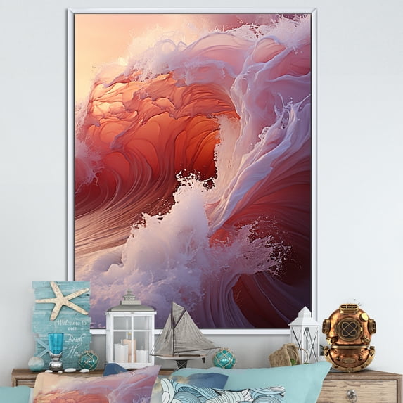 Designart "Coral Surge Vivid Wonder I" Coastal Floater Framed Canvas Prints