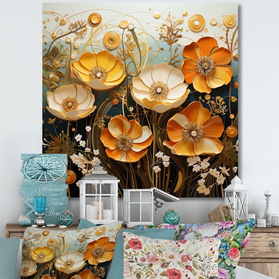 Designart "Coral Tangerine Blooms Radiant Ranunculus" Floral Wall Art Print