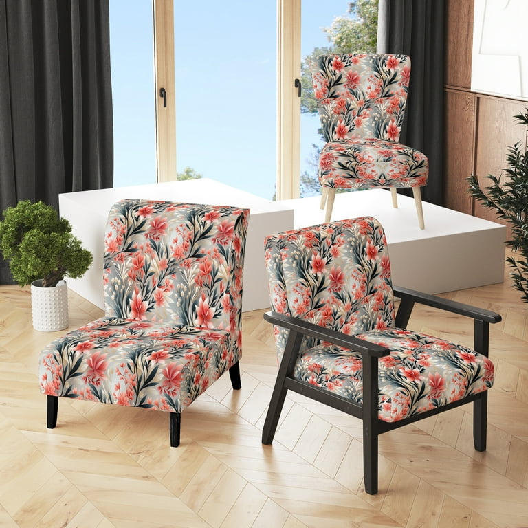 Designart Coral Tranquility II Coral Tropical Upholstered Accent Chair Tropical Arm Chair For Living Room