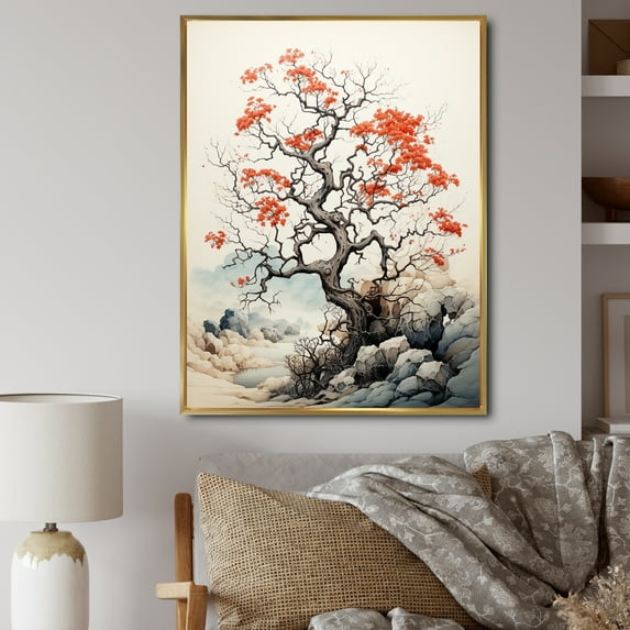 Designart "Coral Tree curious " Landscape Trees Floater Framed Canvas Print