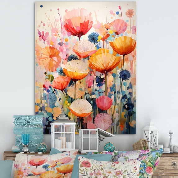 Designart "Coral Whimsical botanic Wilds II" Abstract Canvas Print