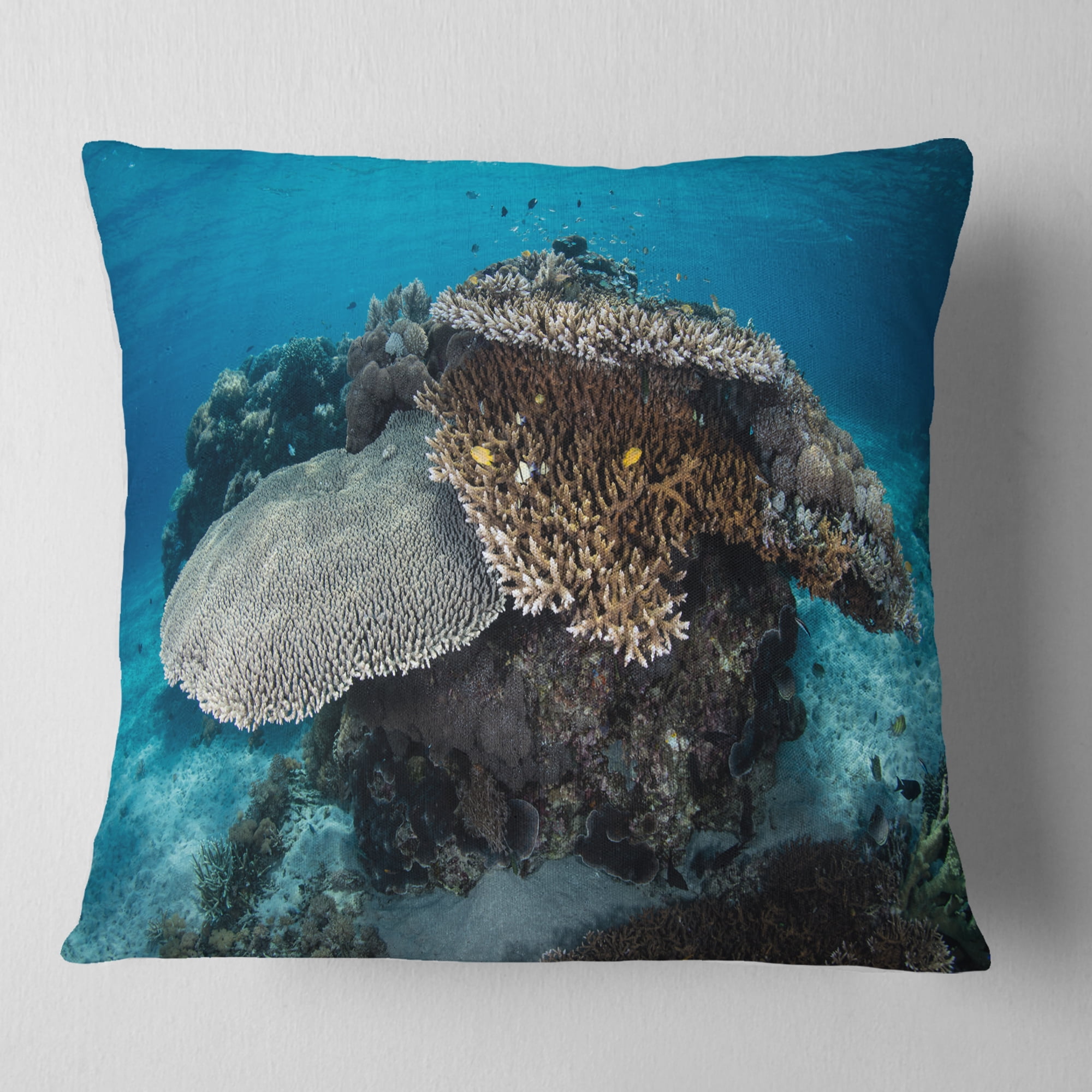 Designart Corals and Fish in Komodo National Park - Seashore Throw Pillow - 16x16