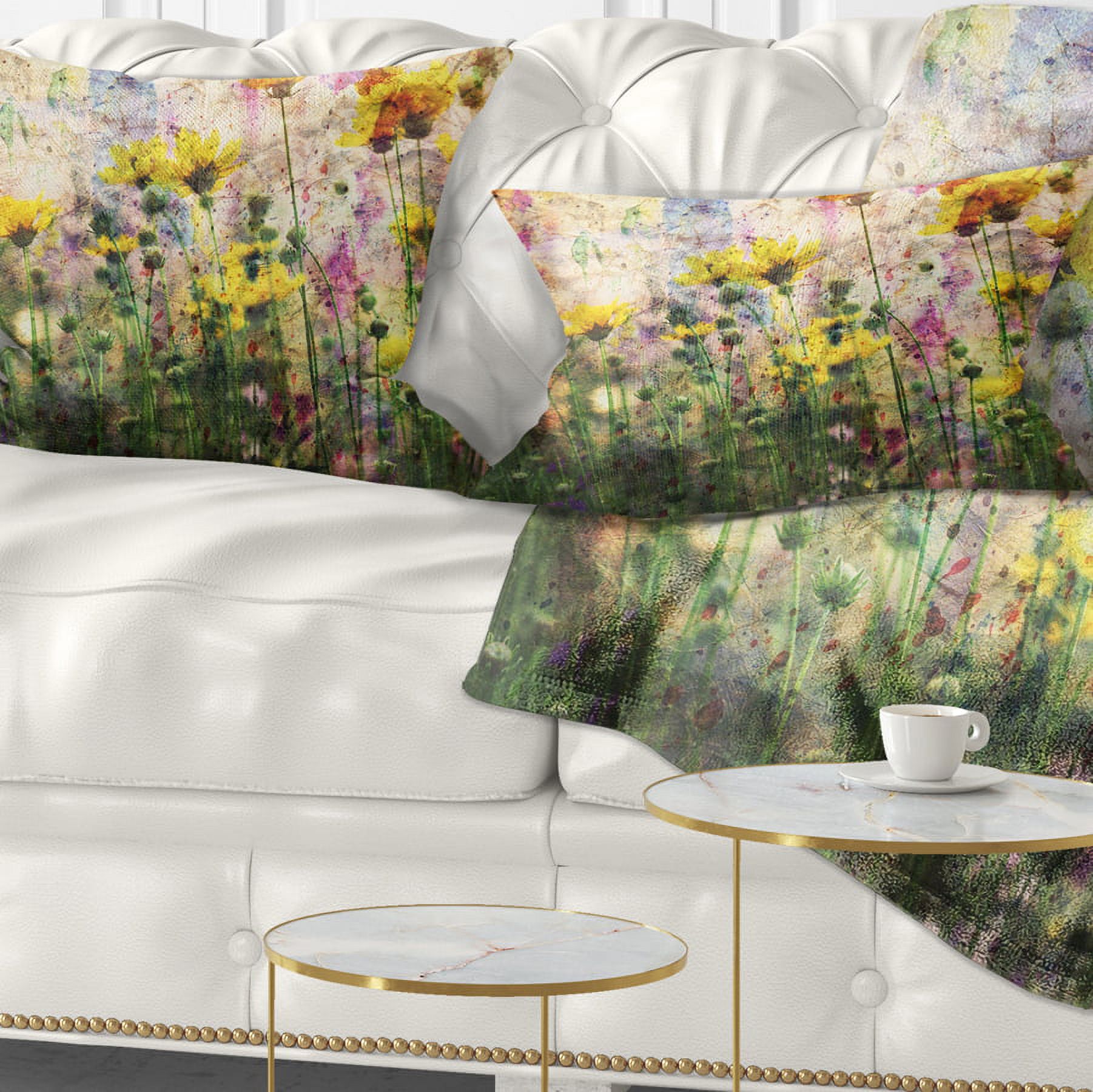 Designart Coreopsis Flowers and Paint Splashes - Flower Throw Pillow - 12x20
