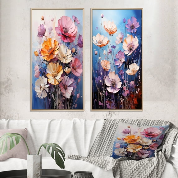 Designart "Cornflowers Representation Colorfuled Acrylic I" Cornflowers Framed Wall Art Set Of 2 - Multi-Color Floral Framed Wall Art Set Of 2