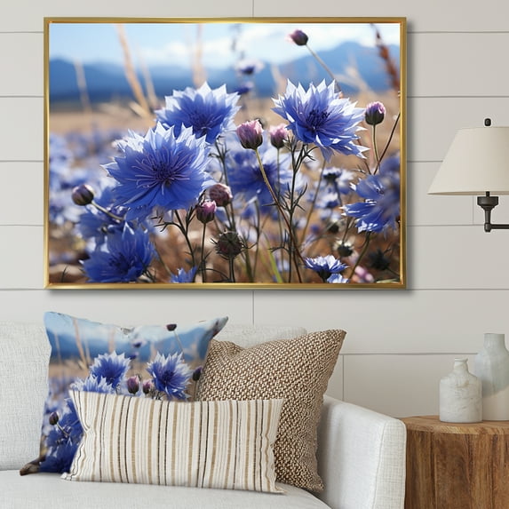 Designart "Cornflowers landscape VIII" Floral Floater Framed Wall Art Living Room