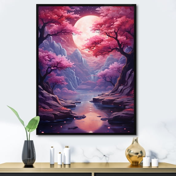 Designart "Cosmic Cascade In Surreal Plum I" Surrealism Floater Framed Canvas Art Print