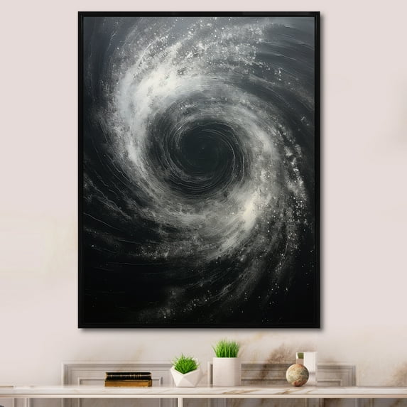 Designart "Cosmic Current Spiral In Black" Abstract Spirals Floater Framed Canvas Prints