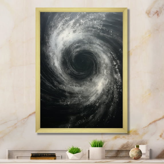 Designart "Cosmic Current Spiral In Black" Abstract Spirals Picture Framed Canvas Prints
