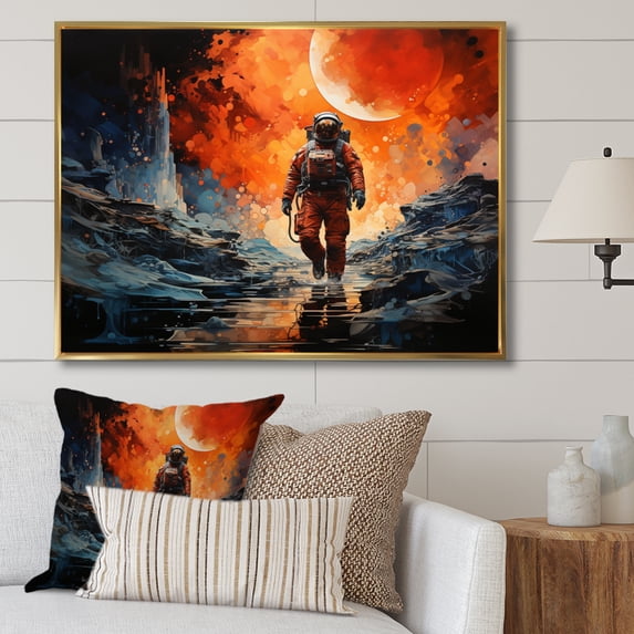 Designart "Cosmic Dreams Space Astronaut wall art II" Space Floater Framed Canvas Print
