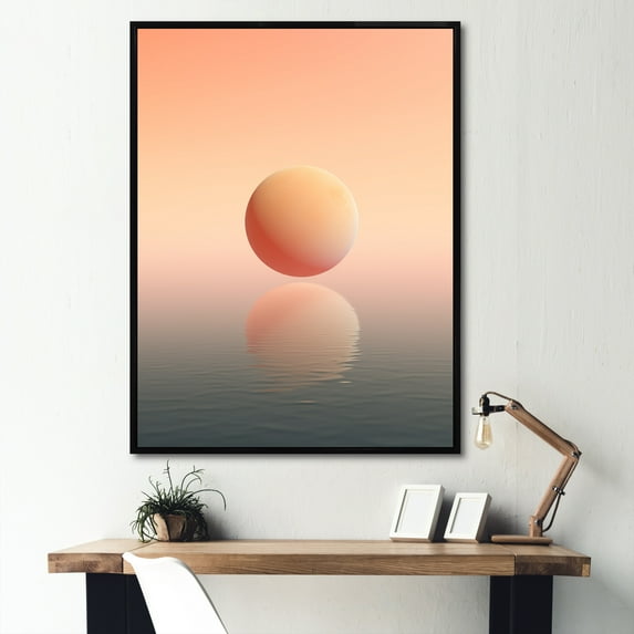 Designart "Cosmic Harmony Of The Peach Pluto" Our Solar System Floater Framed Canvas Wall Art