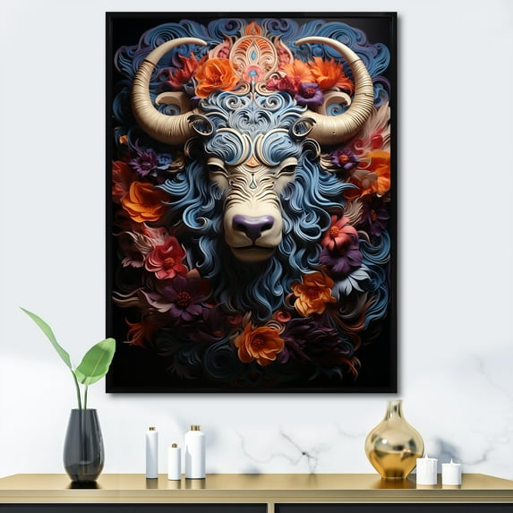 Designart "Cosmic Highlanders In Yak Land I" Yaks Floater Framed Canvas Prints