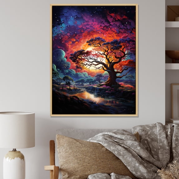 Designart "Cosmic Hued Baobab Trees" Tree Baobab Floater Framed Canvas Art Print