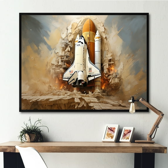 Designart "Cosmic Launch Abstract" Space Shuttle Floater Framed Canvas Prints