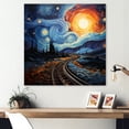 thumbnail image 1 of Designart "Cosmic Rails Blue and Yellow Train" Abstract Metal Wall Decor, 1 of 1