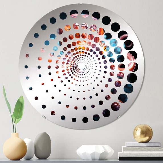 Designart "Cosmic Style Octopus Artistry I" Octopus/Squid Spiral Dot Round Wall Mirror - Animals Oval Printed Decorative Mirror - Multiple Color Options