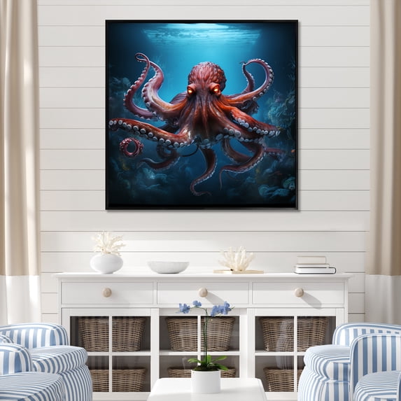 Designart "Cosmic Style Octopus Artistry" Octopus/Squid Floater Framed Canvas Wall Art
