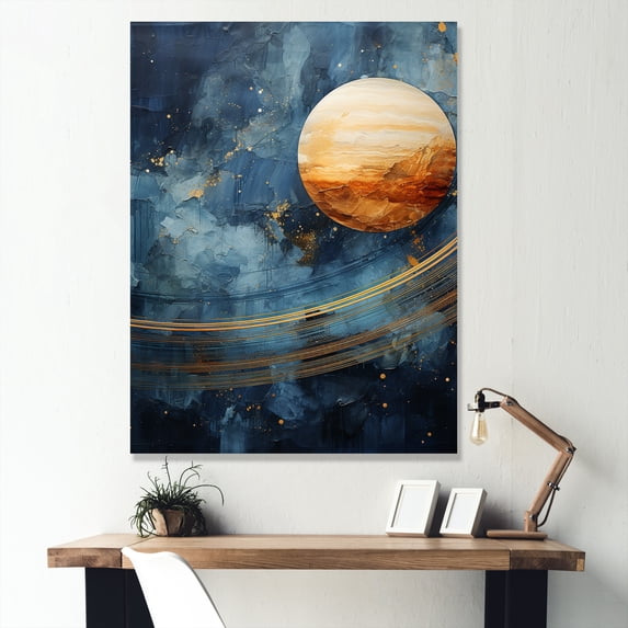 Designart "Cosmic Wonder Of The Sapphire Saturn I" Our Solar System Canvas Wall Art