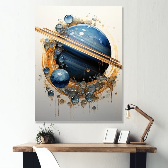 Designart "Cosmic Wonder Of The Sapphire Saturn" Our Solar System Wall Art Living Room