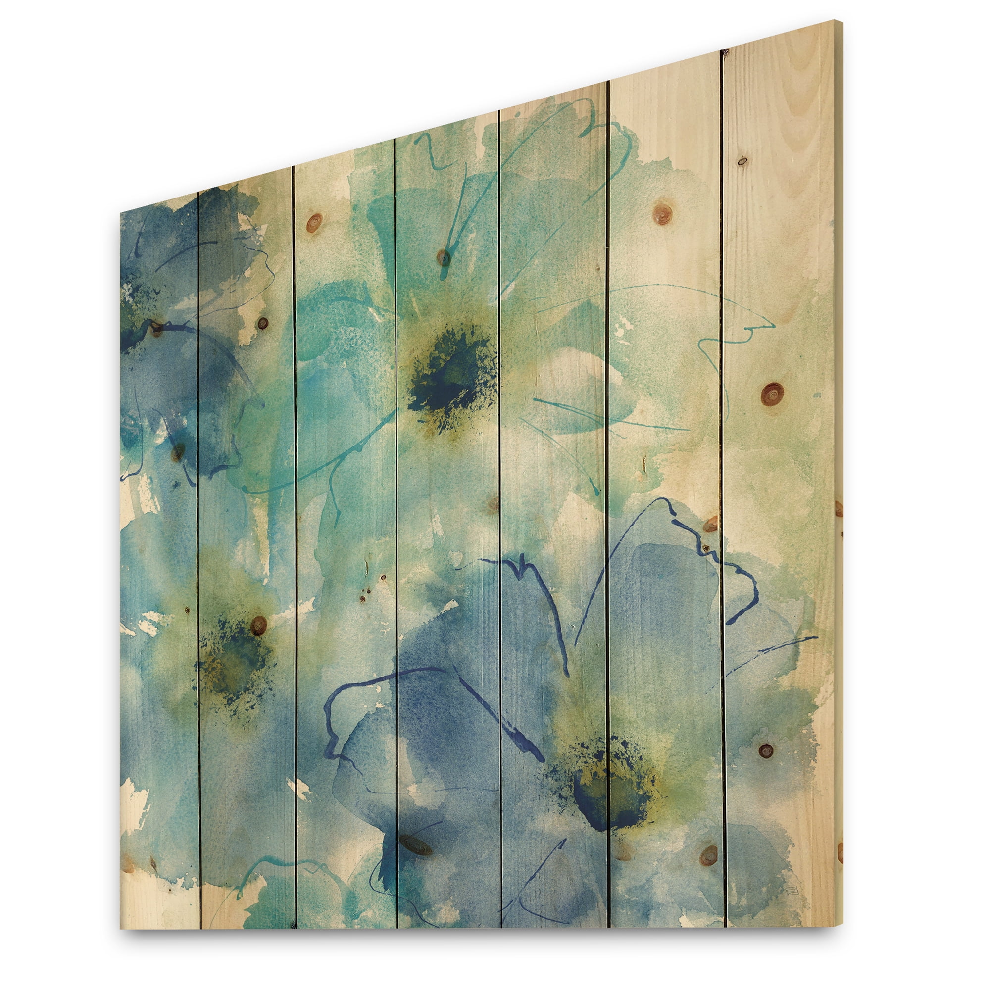 Designart 'Cosmos Abstract Flowers' Cabin & Lodge Print on Natural Pine Wood