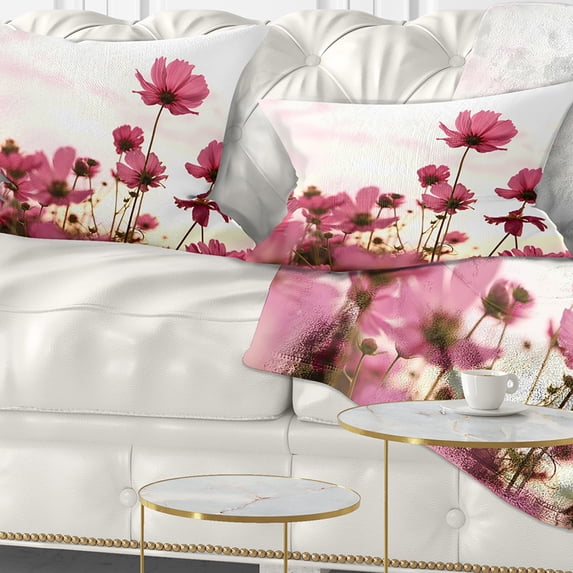 Designart Cosmos Flowers Meadow At Sunset - Floral Throw Pillow - 12x20