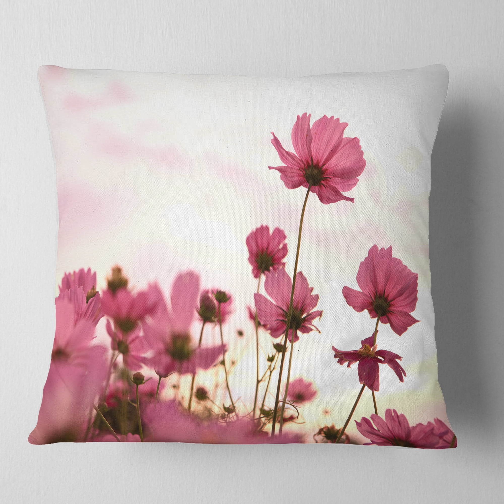Designart Cosmos Flowers Meadow At Sunset - Floral Throw Pillow - 18x18