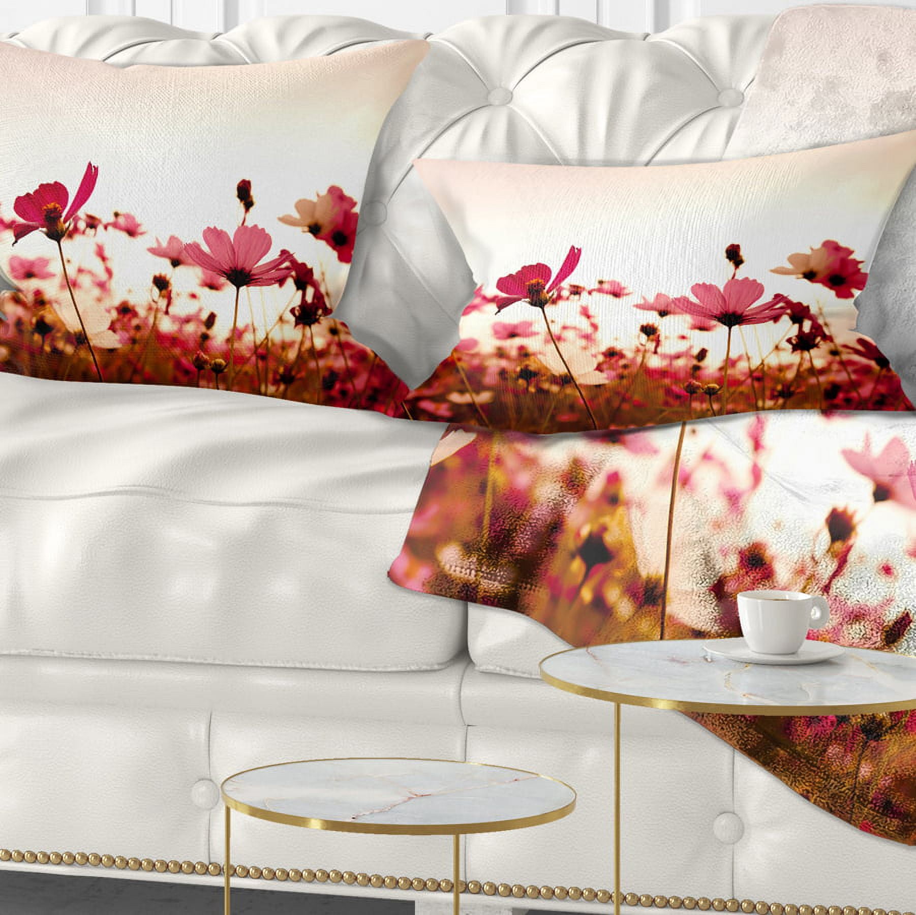 Designart Cosmos Flowers on Pink Background - Floral Throw Pillow - 12x20