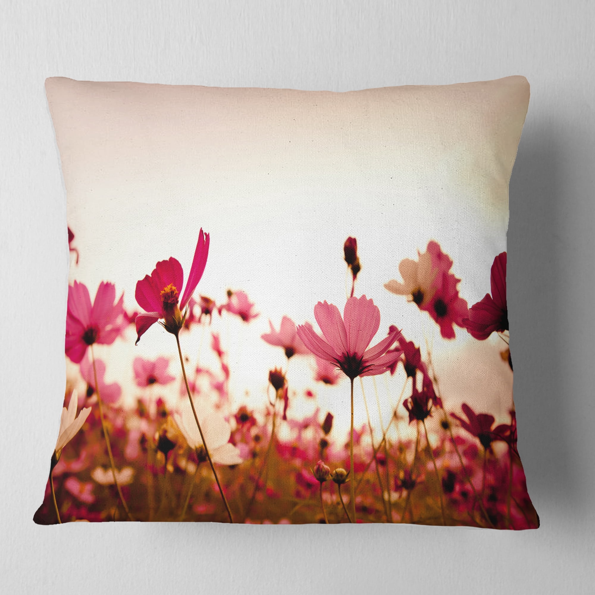 Designart Cosmos Flowers on Pink Background - Floral Throw Pillow - 16x16